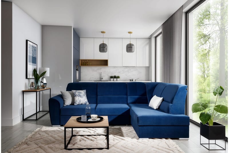 Sajmon Sovesofa m. Sjeselong 3-seter - Mørkeblå - Møbler - Sofaer - Sovesofaer