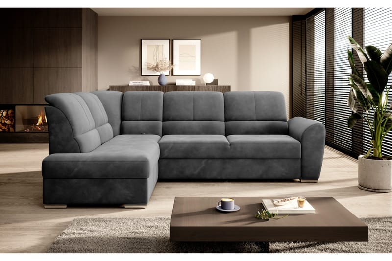 Sajmon Sovesofa m. Sjeselong 3-seter - Mørkegrå - Møbler - Sofaer - Sovesofaer