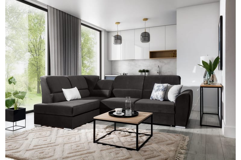 Sajmon Sovesofa m. Sjeselong 3-seter - Mørkegrå - Møbler - Sofaer - Sovesofaer