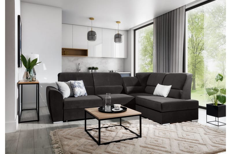 Sajmon Sovesofa m. Sjeselong 3-seter - Mørkegrå - Møbler - Sofaer - Sovesofaer