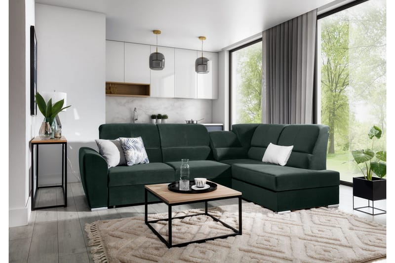 Sajmon Sovesofa m. Sjeselong 3-seter - Mørkegrønn - Møbler - Sofaer - Sovesofaer