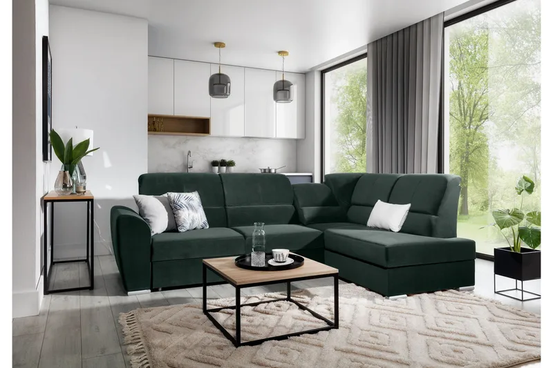 Sajmon Sovesofa m. Sjeselong 3-seter - Mørkegrønn - Møbler - Sofaer - Sovesofaer