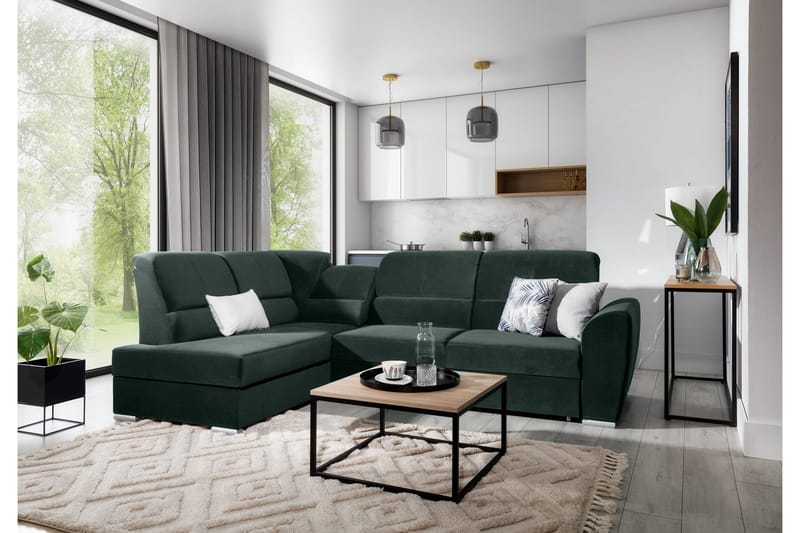 Sajmon Sovesofa m. Sjeselong 3-seter - Mørkegrønn - Møbler - Sofaer - Sovesofaer