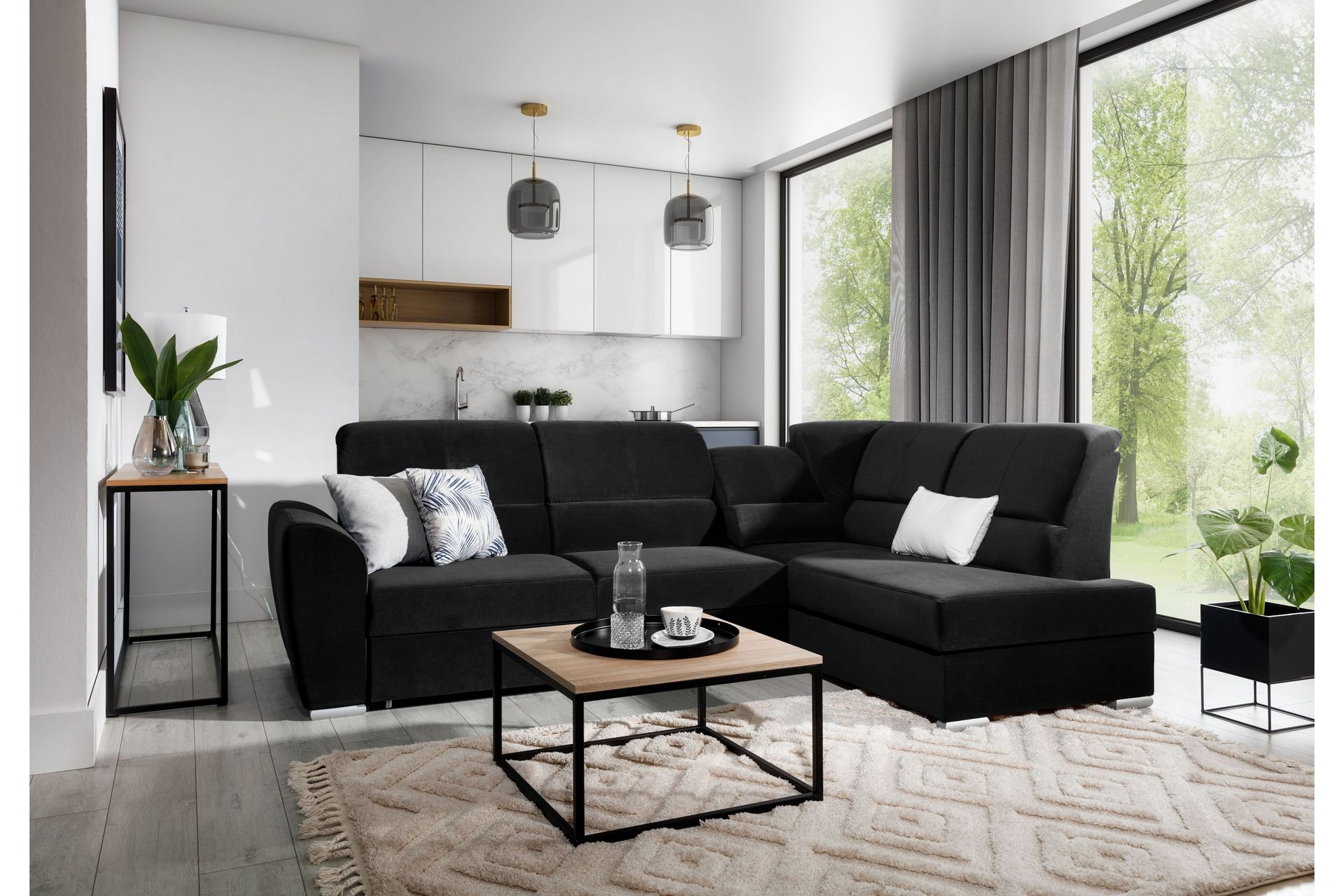 Sajmon Sovesofa m. Sjeselong 3-seter - Svart - Møbler - Sofaer - Sovesofaer