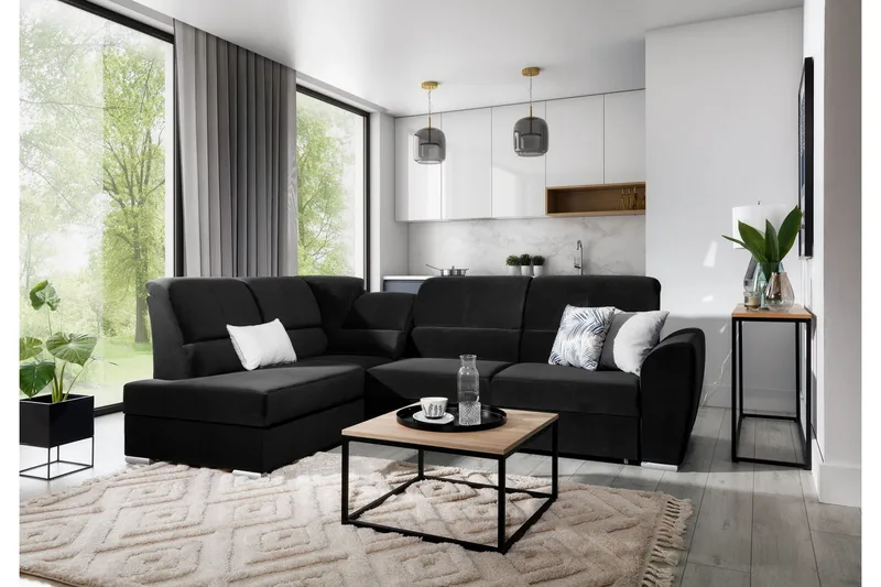 Sajmon Sovesofa m. Sjeselong 3-seter, Svart