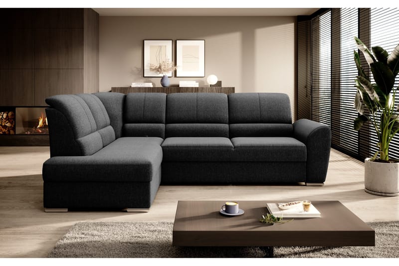 Sajmon Sovesofa m. Sjeselong 3-seter - Svart - Møbler - Sofaer - Sovesofaer