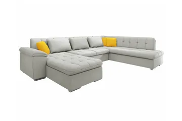 Sakri 5-seter U-formet Hjørnesovesofa 125x290 cm med Oppbevaring i Fløyel - Lysegrå - Møbler - Sofaer - Sovesofaer