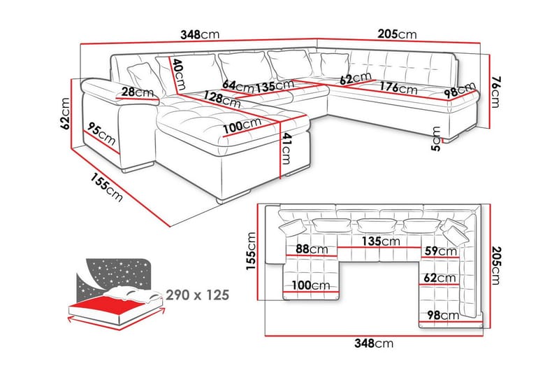 Sakri 5-seters Hjørnesovesofa - Svart - Møbler - Sofaer - Sovesofaer