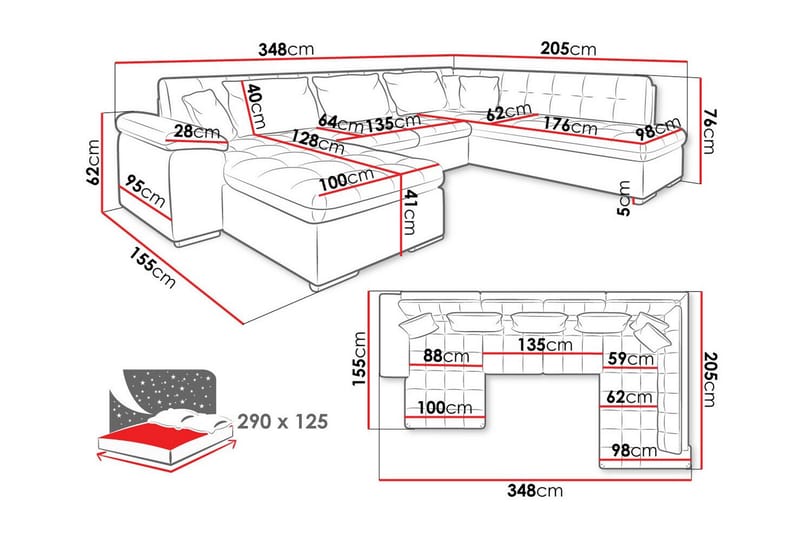 Sakri 5-seters Hjørnesovesofa - Svart - Sovesofaer - Sovesofa divan