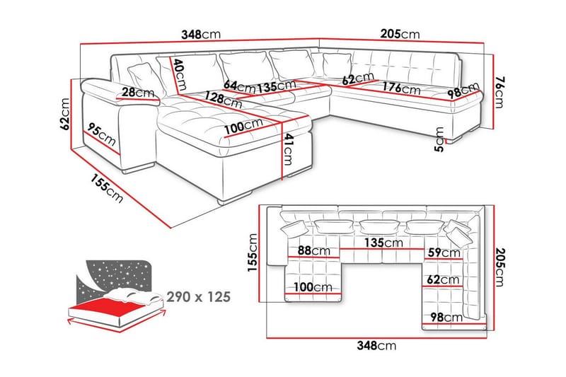 Sakri 5-seters Hjørnesovesofa - Svart - Møbler - Sofaer - Sovesofaer