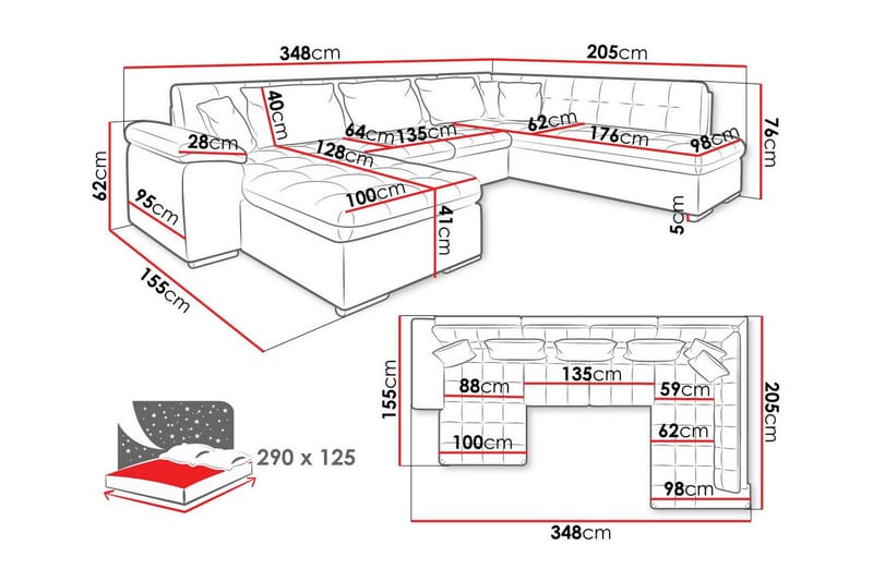 Sakri 5-seters Hjørnesovesofa - Svart - Sovesofaer - Sovesofa divan