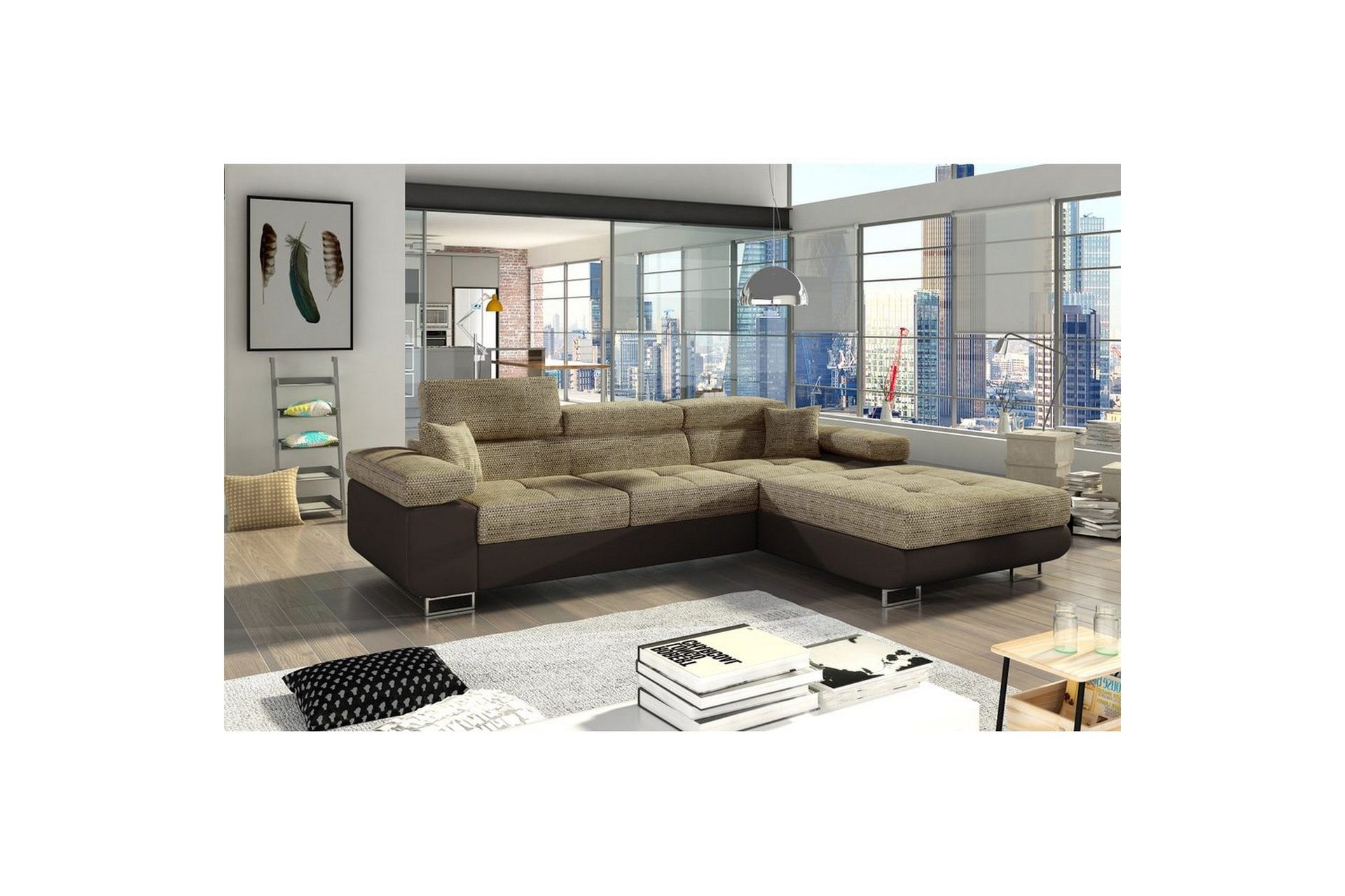 Seksjon Eltap Armando 289x85x203 cm - Berlin 03, Soft 66, Beige, Mørk Brun, Høyre