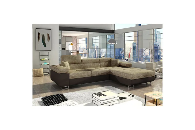 Seksjon Eltap Armando 289x85x203 cm, Berlin 03, Soft 66, Beige, Mørk Brun, Høyre