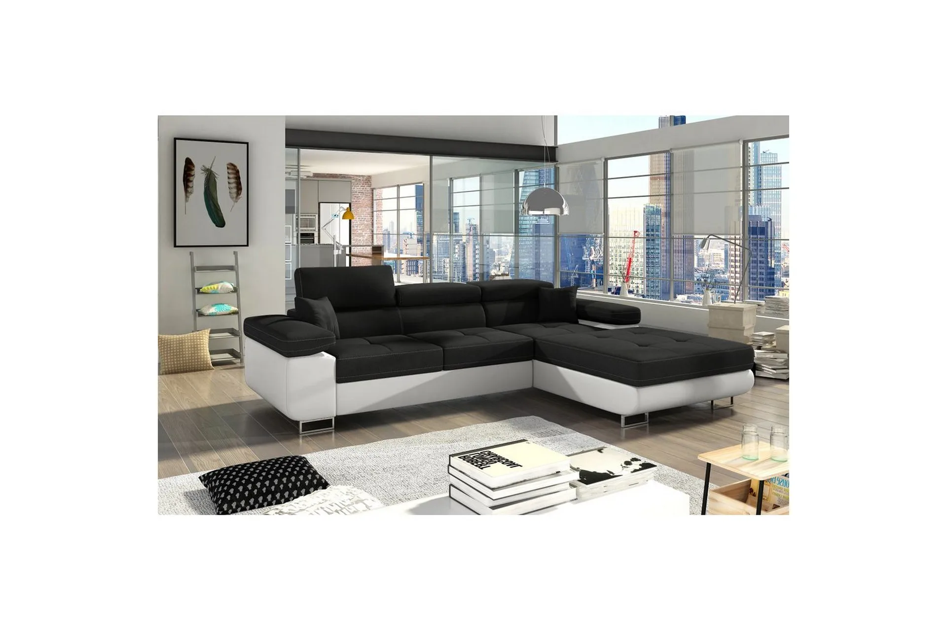 Seksjon Eltap Armando 289x85x203 cm - Sawana 14, Soft 17, Svart, Hvit, Høyre