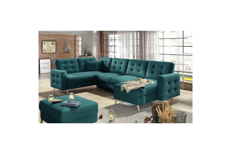 Seksjon Eltap Asgard U 326x202x93 cm - Mat Velvet 75, Grønn - Møbler - Sofaer - Sovesofaer