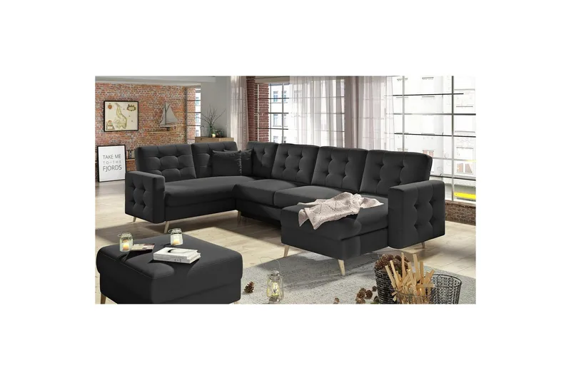 Seksjon Eltap Asgard U 326x202x93 cm - Soft 11, Svart - Møbler - Sofaer - Sovesofaer