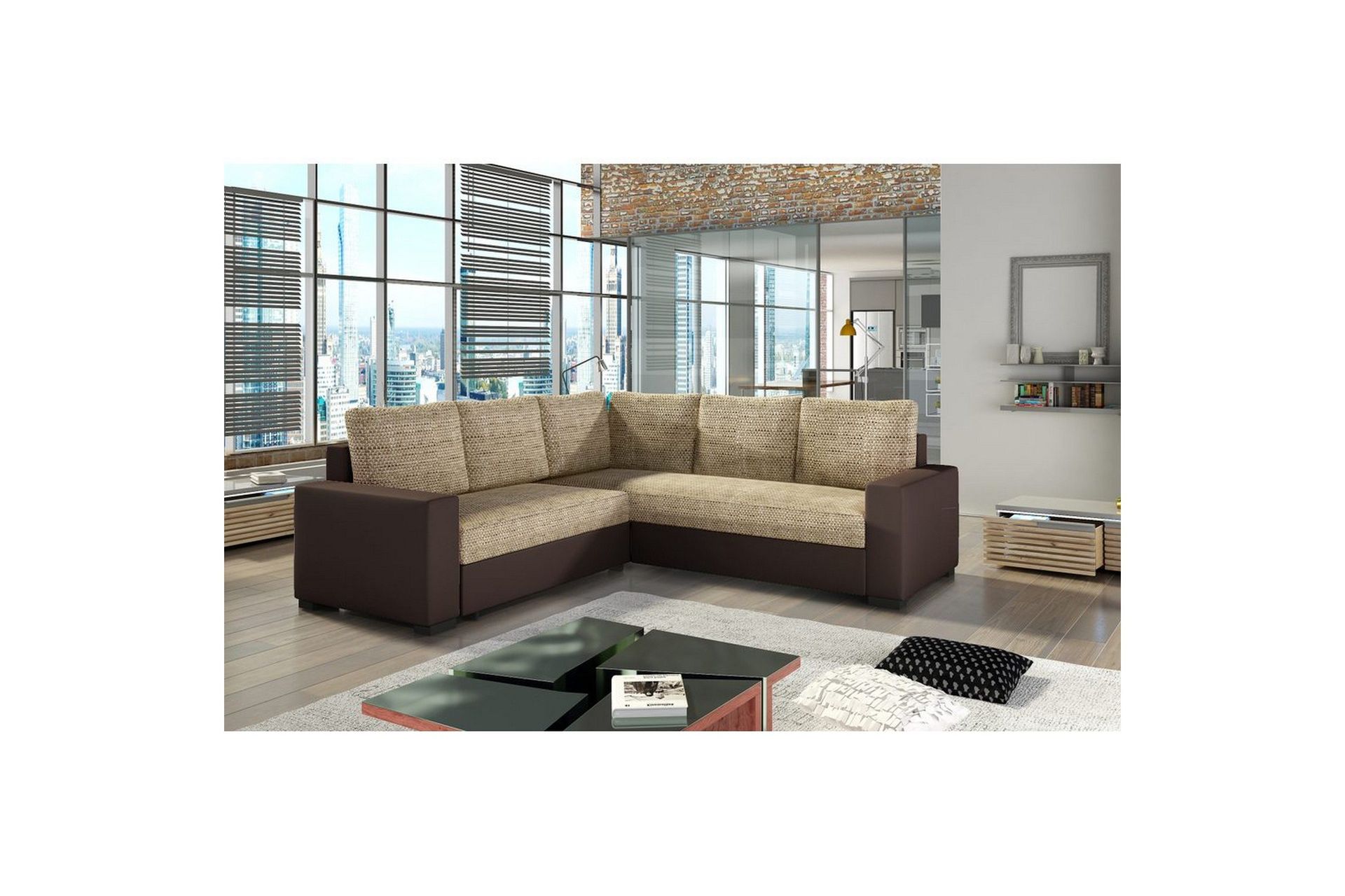 Seksjon Eltap Canis 235x235x89 cm - Berlin 03, Soft 66, Beige, Mørk brun