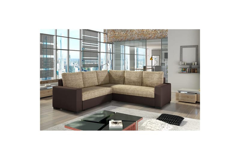 Seksjon Eltap Canis 235x235x89 cm - Berlin 03, Soft 66, Beige, Mørk brun - Møbler - Sofaer - Sovesofaer