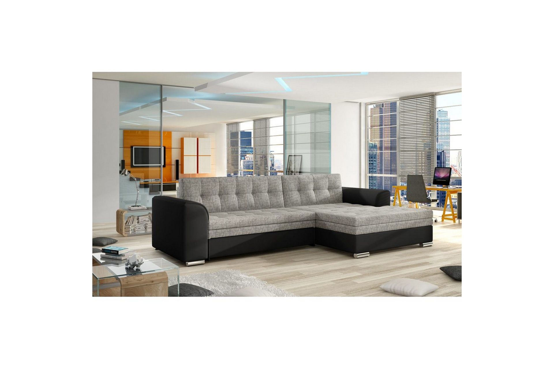 Seksjon Eltap Conforti 275x165x78 cm - Berlin 01, Soft 11, Grå, Svart, Høyre