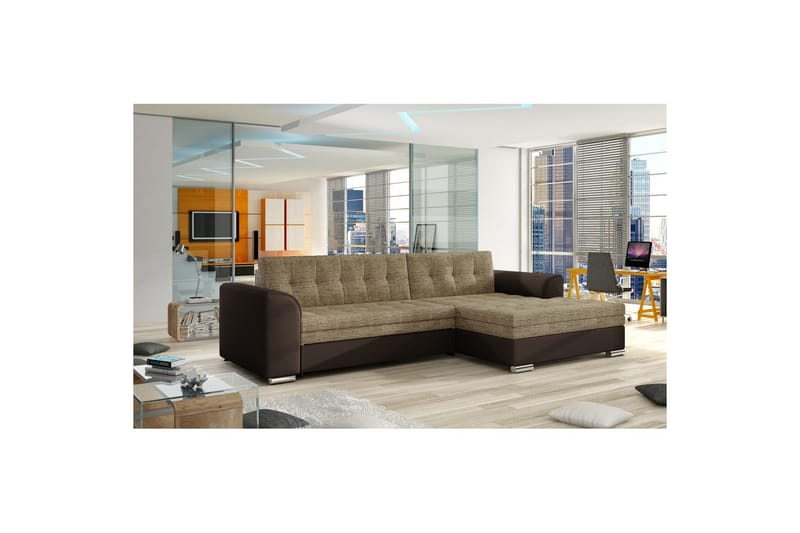Seksjon Eltap Conforti 275x165x78 cm - Berlin 03, Soft 66, Beige, Mørk brun, Høyre - Møbler - Sofaer - Sovesofaer