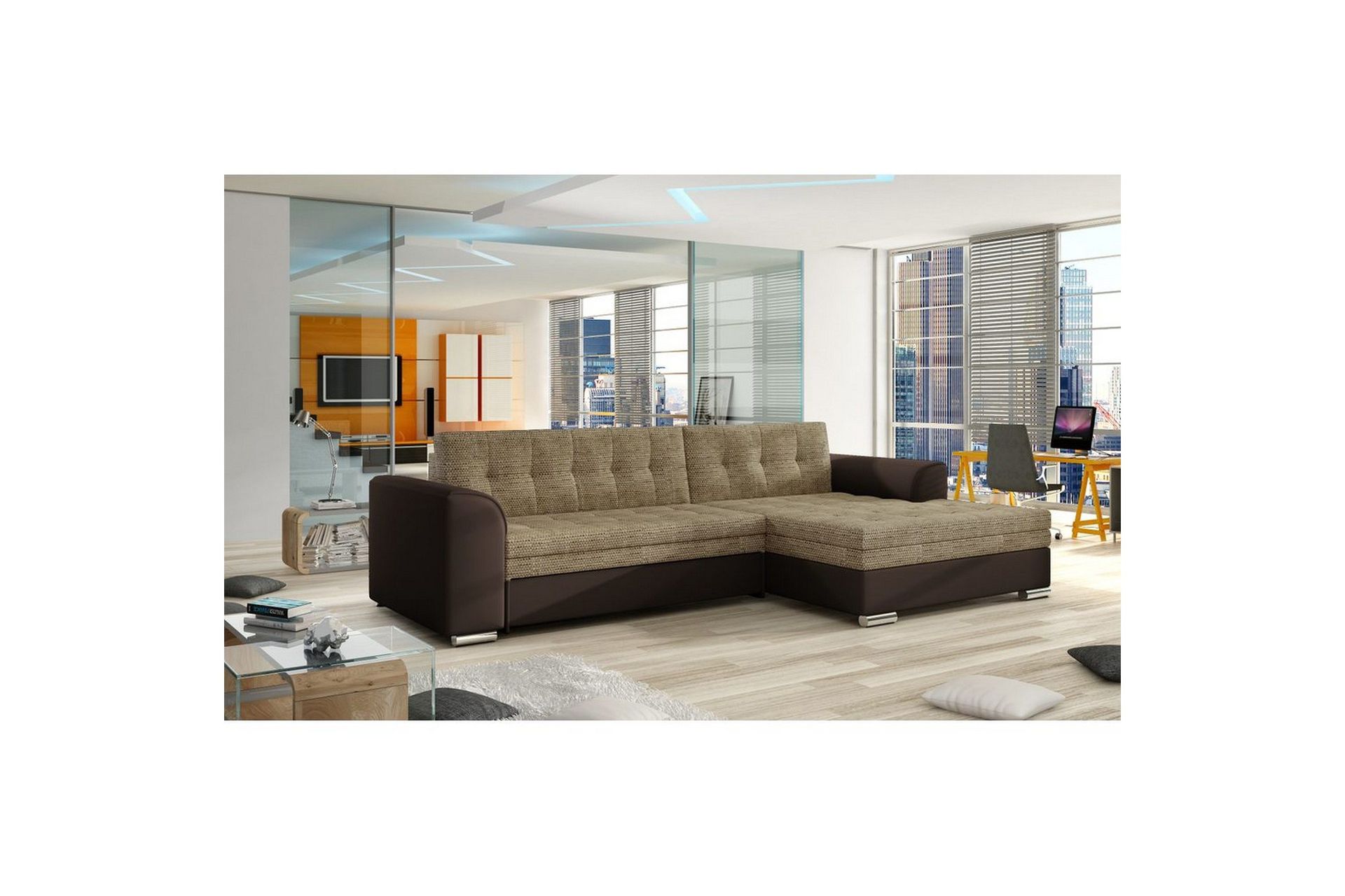 Seksjon Eltap Conforti 275x165x78 cm - Berlin 03, Soft 66, Beige, Mørk brun, Høyre