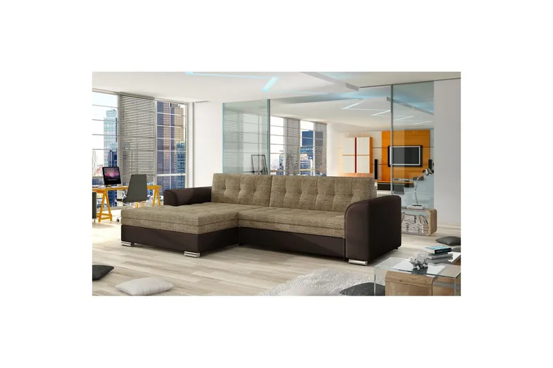 Seksjon Eltap Conforti 275x165x78 cm - Berlin 03, Soft 66, Beige, Mørk brun, Venstre - Møbler - Sofaer - Sovesofaer