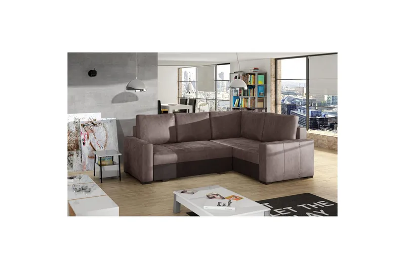 Seksjon Eltap Corona 235x162x90 cm - Monolith 09, Monolith 29, Mørk beige, Brun, Høyre - Møbler - Sofaer - Sovesofaer