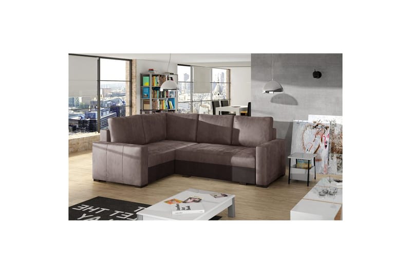 Seksjon Eltap Corona 235x162x90 cm - Monolith 09, Monolith 29, Mørk beige, Brun, Venstre - Møbler - Sofaer - Sovesofaer