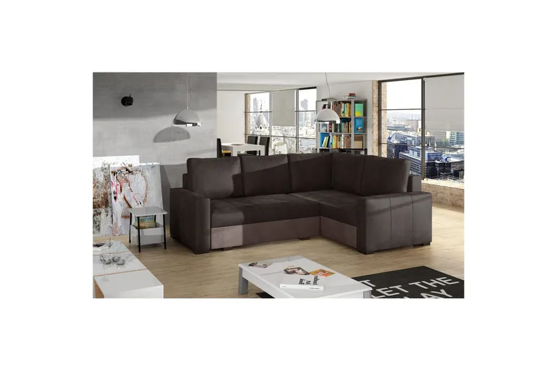 Seksjon Eltap Corona 235x162x90 cm - Monolith 29, Monolith 09, Brun, Mørk beige, Høyre - Møbler - Sofaer - Sovesofaer