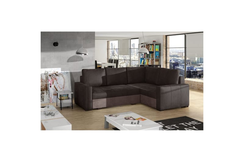 Seksjon Eltap Corona 235x162x90 cm - Monolith 29, Monolith 09, Brun, Mørk beige, Høyre - Møbler - Sofaer - Sovesofaer