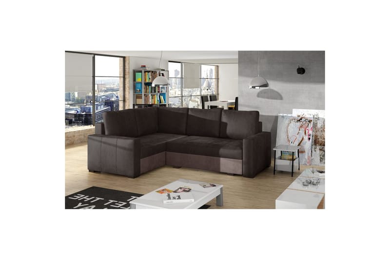 Seksjon Eltap Corona 235x162x90 cm - Monolith 29, Monolith 09, Brun, Mørk beige, Venstre - Møbler - Sofaer - Sovesofaer