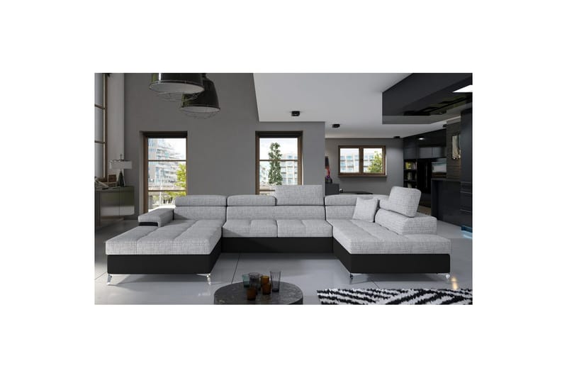 Seksjon Eltap Eduardo 337x205x88 cm - Berlin 01, Soft 11, Grå, Svart, Høyre - Møbler - Sofaer - Sovesofaer