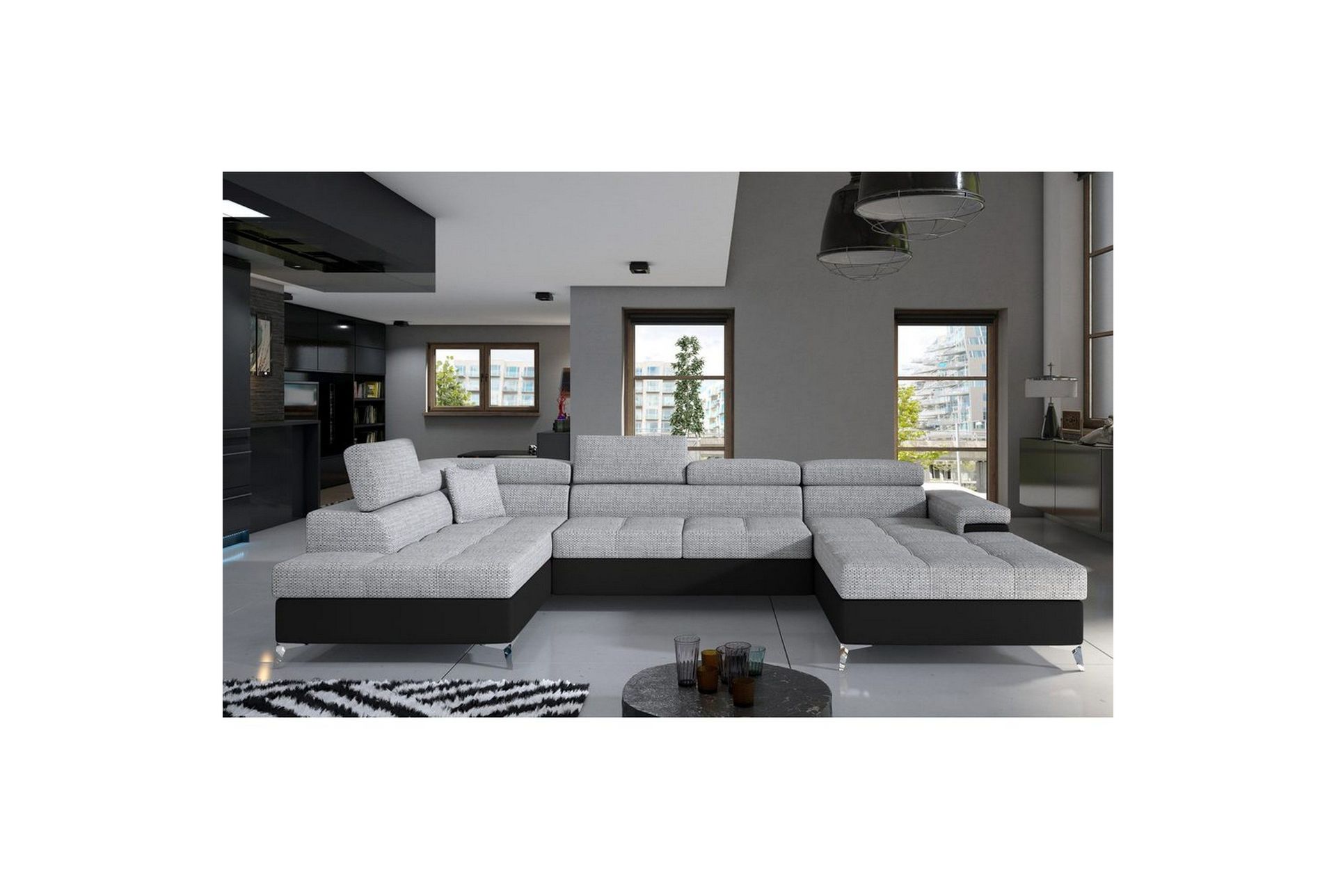 Seksjon Eltap Eduardo 337x205x88 cm - Berlin 01, Soft 11, Grå, Svart, Venstre