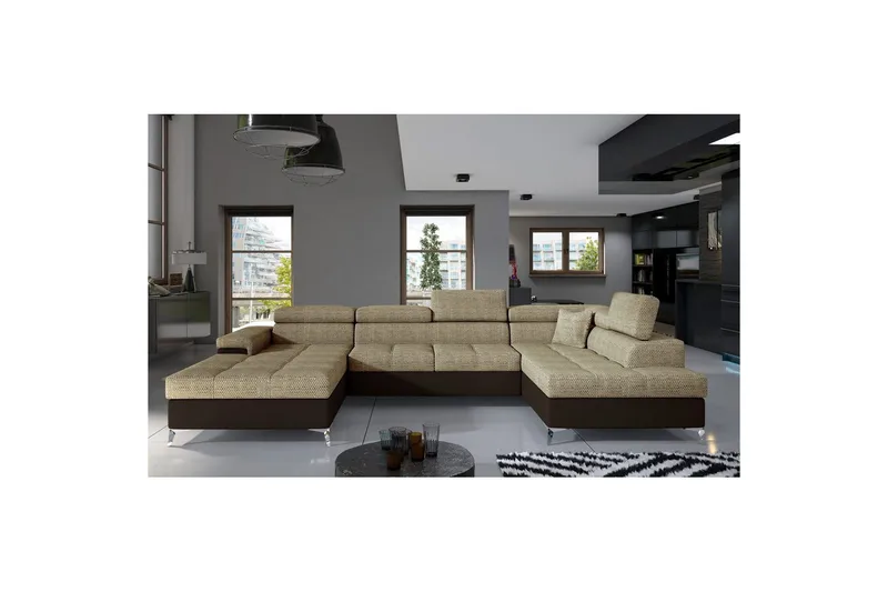 Seksjon Eltap Eduardo 337x205x88 cm - Berlin 03, Soft 66, Beige, Mørkebrun, Høyre - Møbler - Sofaer - Sovesofaer