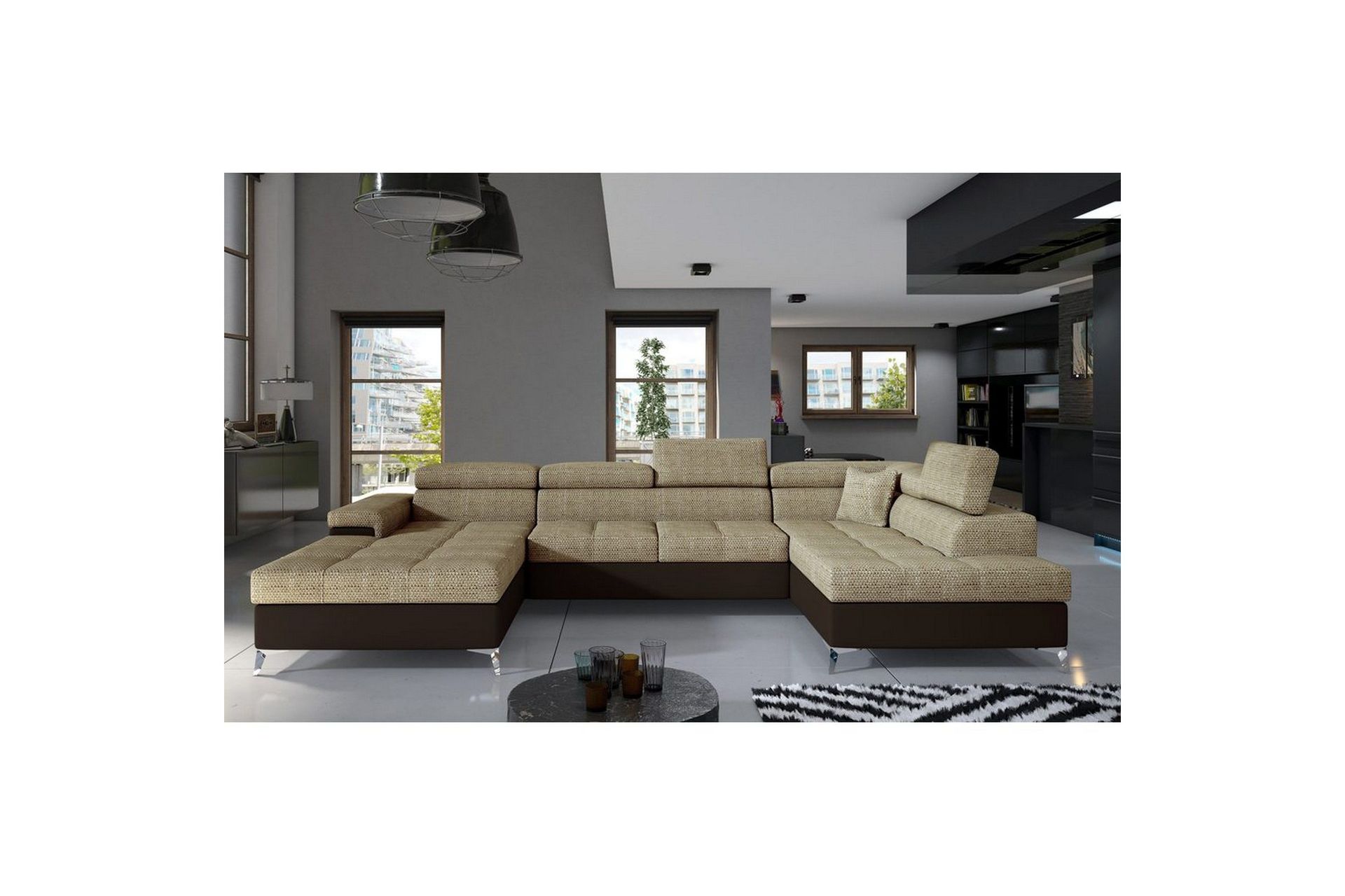 Seksjon Eltap Eduardo 337x205x88 cm - Berlin 03, Soft 66, Beige, Mørkebrun, Høyre