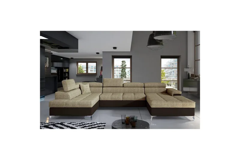 Seksjon Eltap Eduardo 337x205x88 cm - Berlin 03, Soft 66, Beige, Mørkebrun, Venstre - Møbler - Sofaer - Sovesofaer