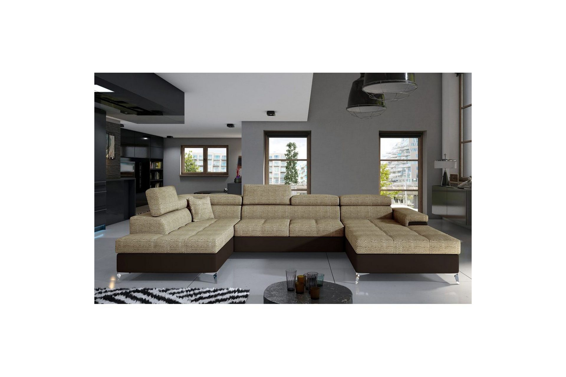 Seksjon Eltap Eduardo 337x205x88 cm - Berlin 03, Soft 66, Beige, Mørkebrun, Venstre