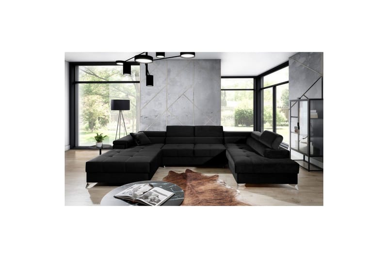 Seksjon Eltap Eduardo 337x205x88 cm - Kronos 07, Svart, Høyre - Møbler - Sofaer - Sovesofaer