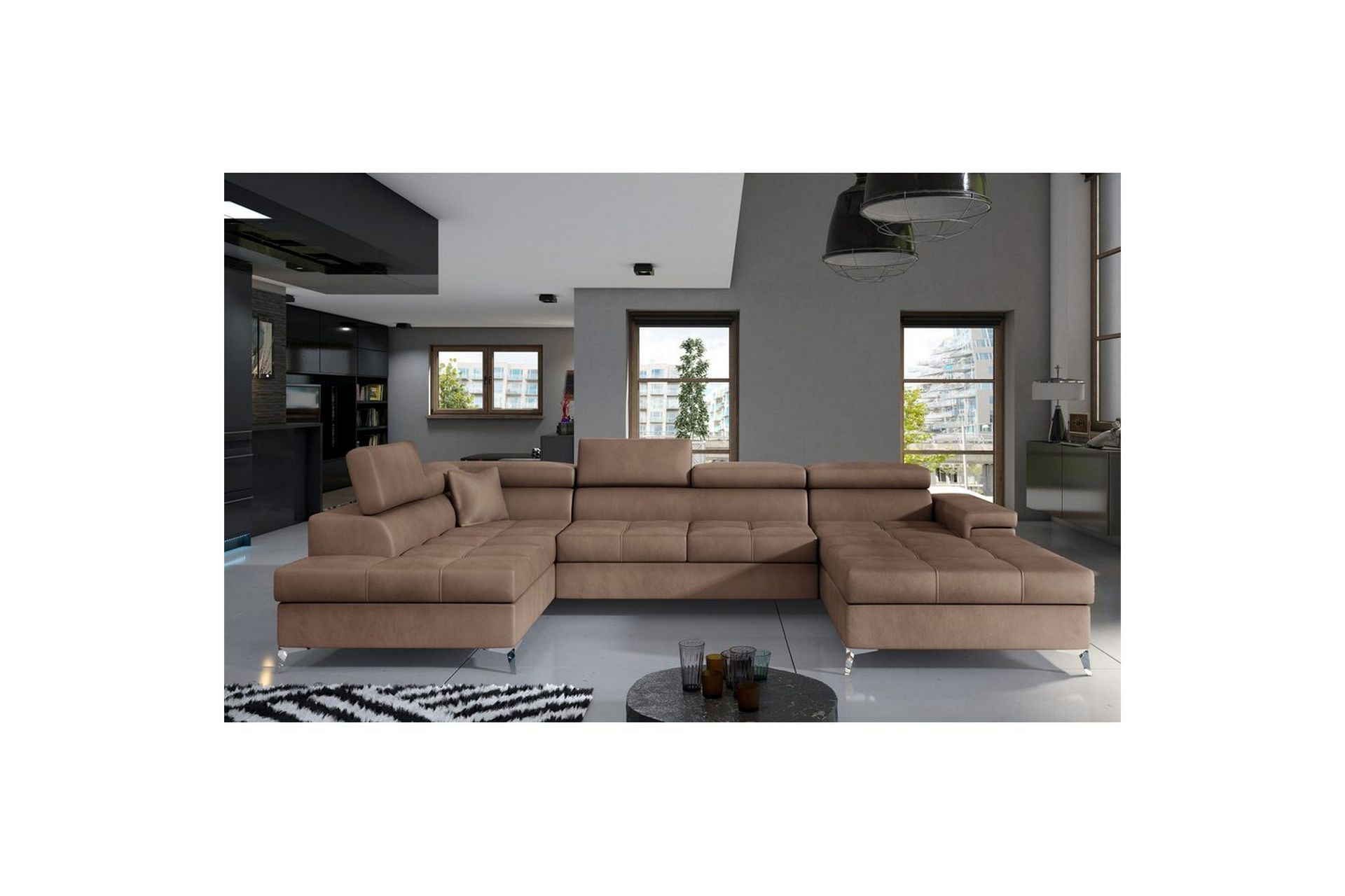 Seksjon Eltap Eduardo 337x205x88 cm - Monolith 09, Mørk Beige, Venstre