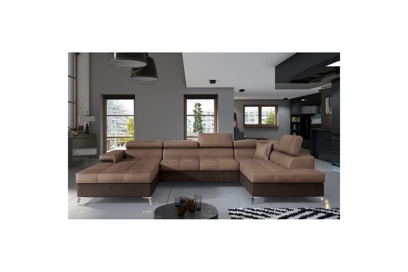 Seksjon Eltap Eduardo 337x205x88 cm - Monolith 09, Monolith 29, Mørk Beige, Brun, Høyre - Møbler - Sofaer - Sovesofaer