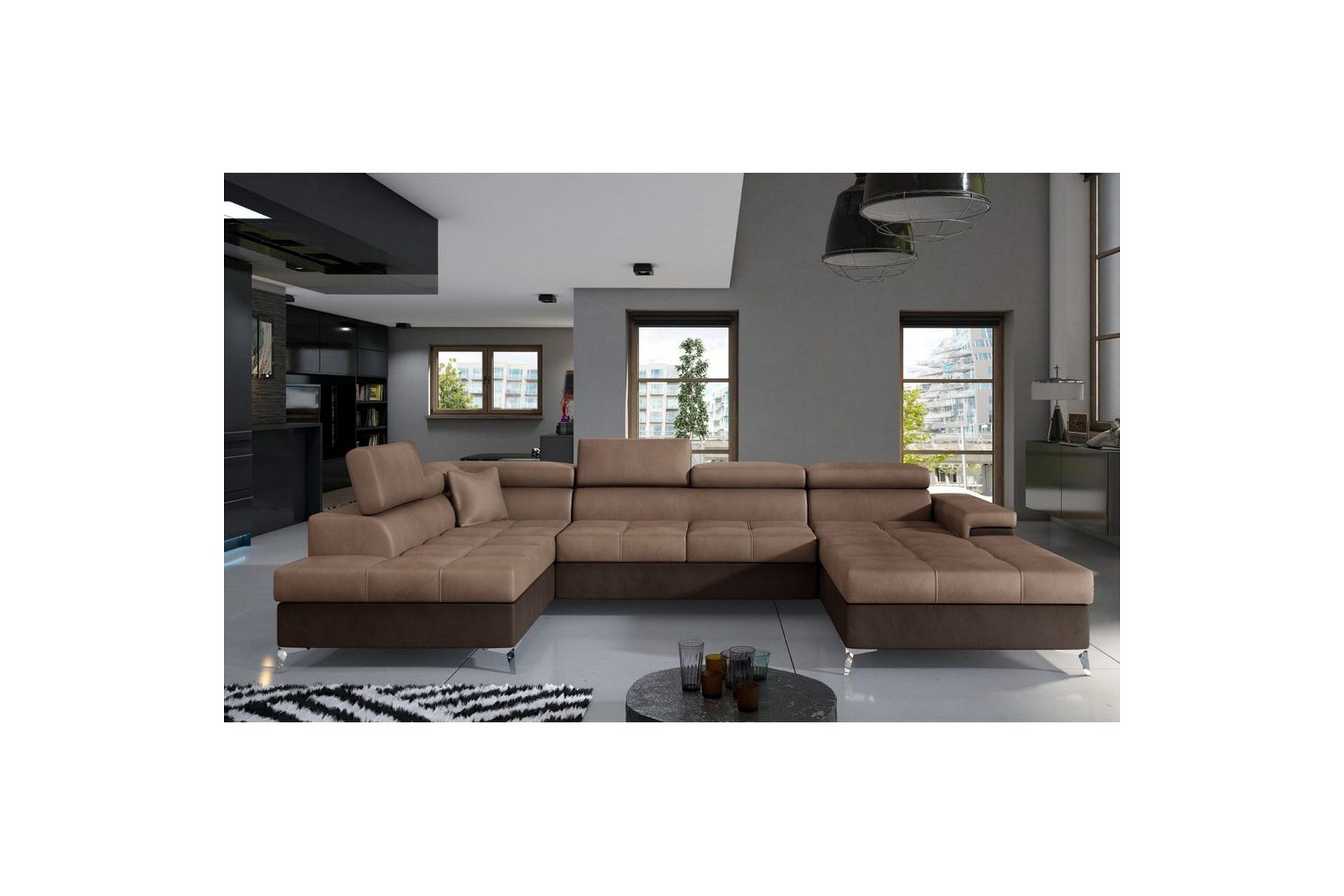 Seksjon Eltap Eduardo 337x205x88 cm - Monolith 09, Monolith 29, Mørk Beige, Brun, Venstre