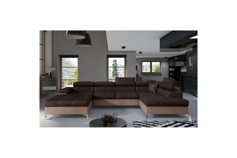 Seksjon Eltap Eduardo 337x205x88 cm - Monolith 29, Monolith 09, Brun, Mørk Beige, Høyre - Møbler - Sofaer - Sovesofaer