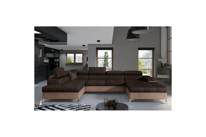 Seksjon Eltap Eduardo 337x205x88 cm - Monolith 29, Monolith 09, Brun, Mørk Beige, Venstre - Møbler - Sofaer - Sovesofaer