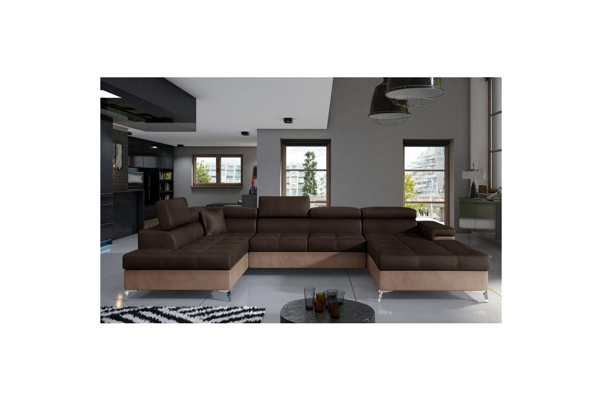 Seksjon Eltap Eduardo 337x205x88 cm - Monolith 29, Monolith 09, Brun, Mørk Beige, Venstre