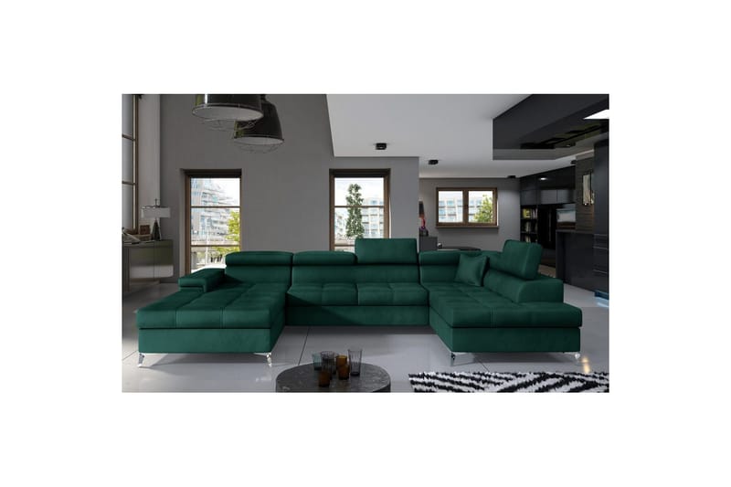 Seksjon Eltap Eduardo 337x205x88 cm - Monolith 37, Grønn, Høyre - Møbler - Sofaer - Sovesofaer