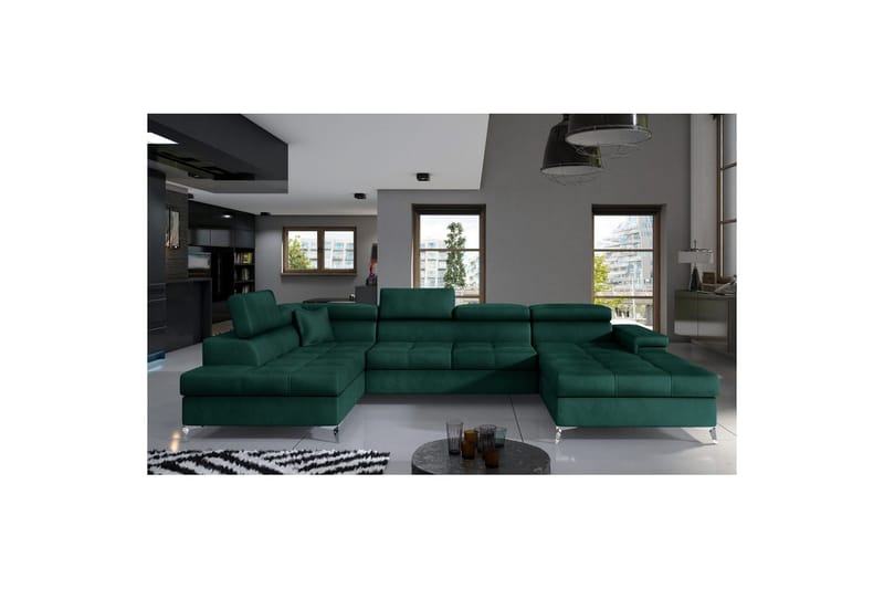 Seksjon Eltap Eduardo 337x205x88 cm - Monolith 37, Grønn, Venstre - Møbler - Sofaer - Sovesofaer