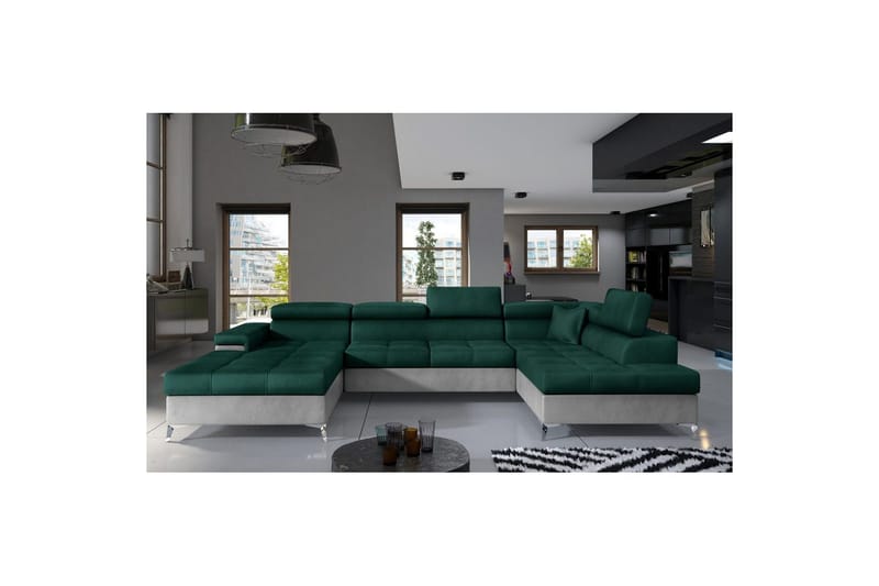 Seksjon Eltap Eduardo 337x205x88 cm - Monolith 37, Monolith 84, Grønn, Lys Grå, Høyre - Møbler - Sofaer - Sovesofaer