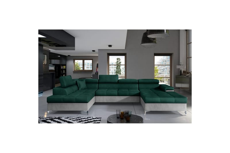 Seksjon Eltap Eduardo 337x205x88 cm - Monolith 37, Monolith 84, Grønn, Lys Grå, Venstre - Møbler - Sofaer - Sovesofaer