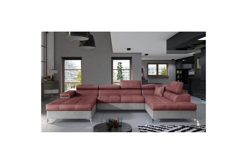 Seksjon Eltap Eduardo 337x205x88 cm - Monolith 63, Monolith 84, Rosa, Lys Grå, Høyre - Møbler - Sofaer - Sovesofaer