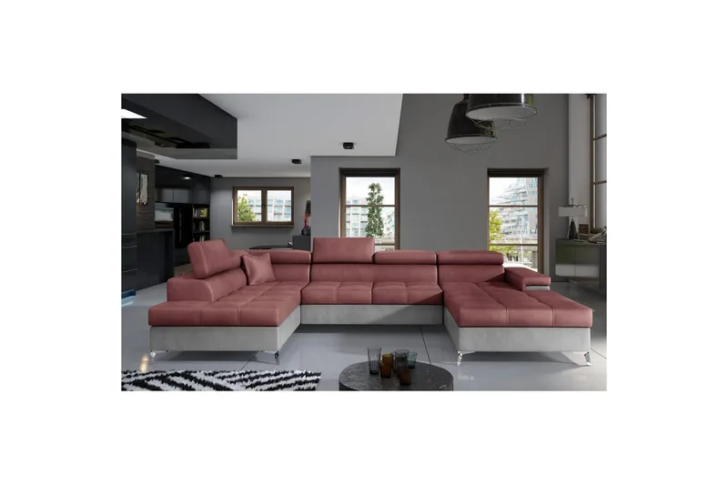 Seksjon Eltap Eduardo 337x205x88 cm - Monolith 63, Monolith 84, Rosa, Lys Grå, Venstre - Møbler - Sofaer - Sovesofaer